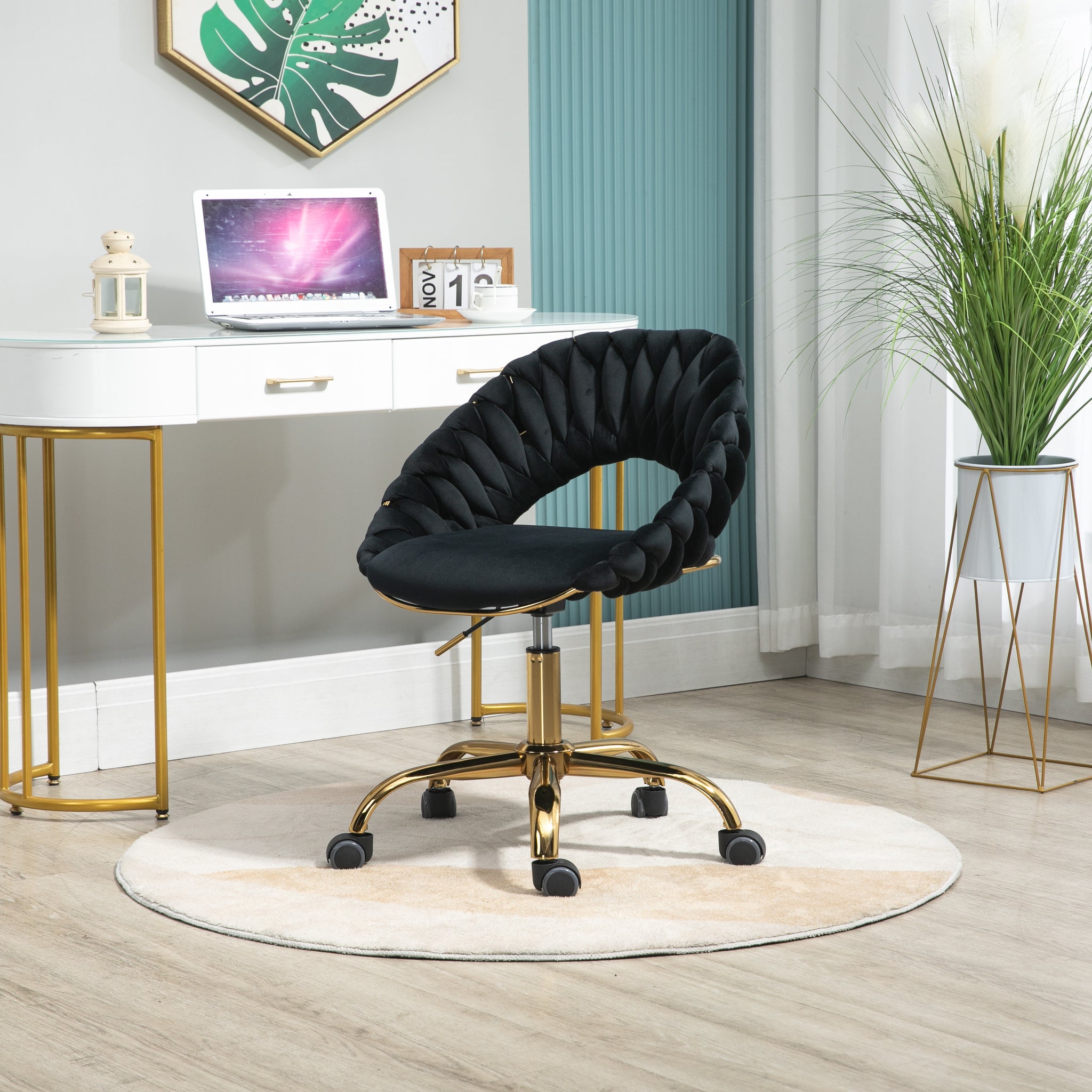 Coolmore Computer Chair Office Chair Adjustable Swivel Chair Fabric Seat Home Study Chair Black Polyester
