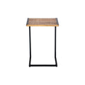 C Shape Mango Wood Sofa Side End Table With Metal Cantilever Base, Brown And Black Walnut Black Metal & Wood