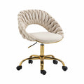 Coolmore Computer Chair Office Chair Adjustable Swivel Chair Fabric Seat Home Study Chair Ivory Polyester