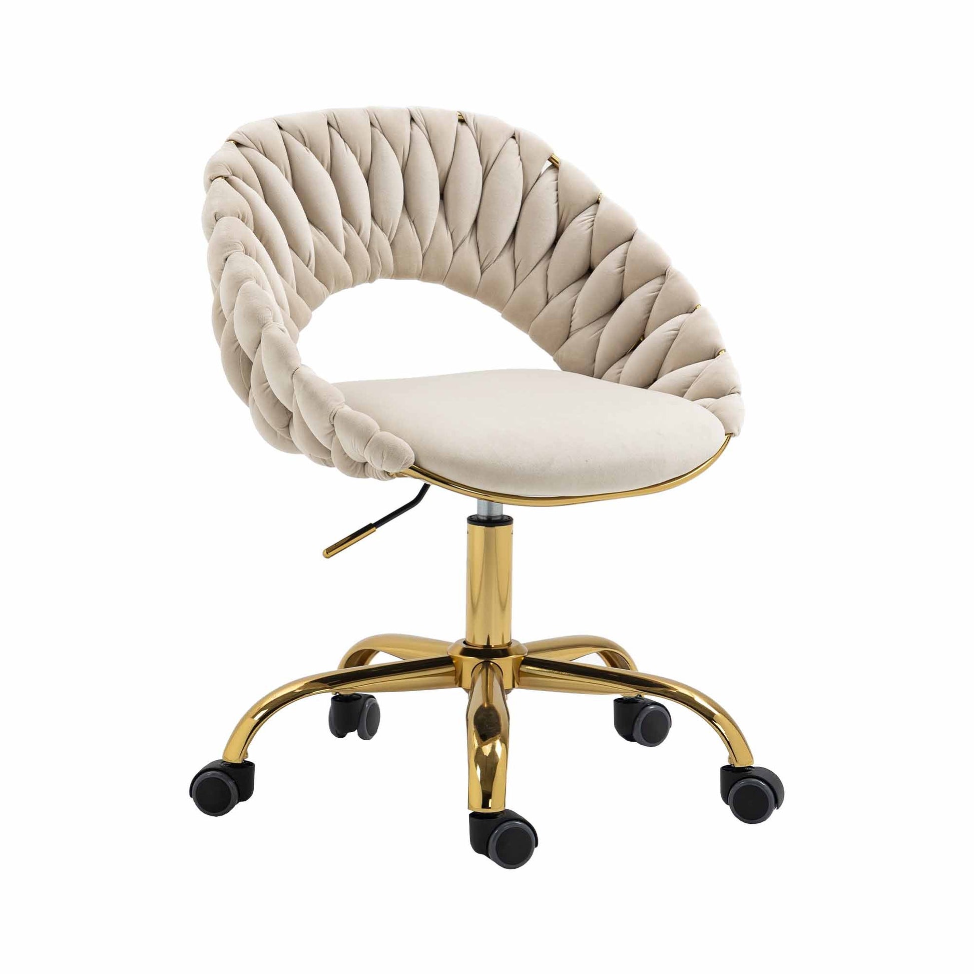 Coolmore Computer Chair Office Chair Adjustable Swivel Chair Fabric Seat Home Study Chair Ivory Polyester
