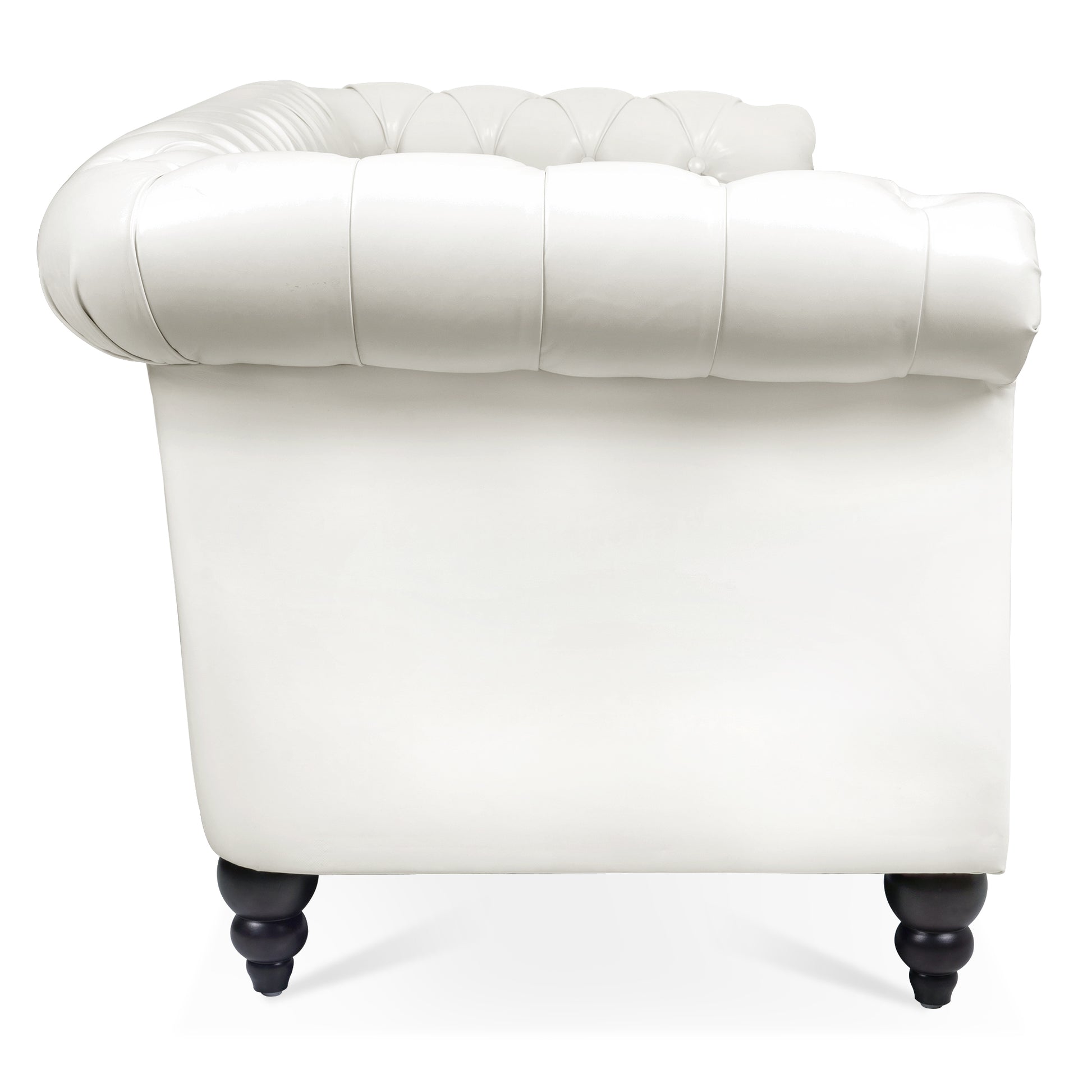 84.65" Rolled Arm Chesterfield 3 Seater Sofa White Foam Pu