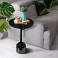 Aluminum Frame Round Side Table With Marble Top And Adjustable Height, Black Black Aluminum