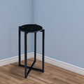 Ivy 24.5 Inch Round Marble Top Accent Side Table With Metal Frame, Black Black Iron