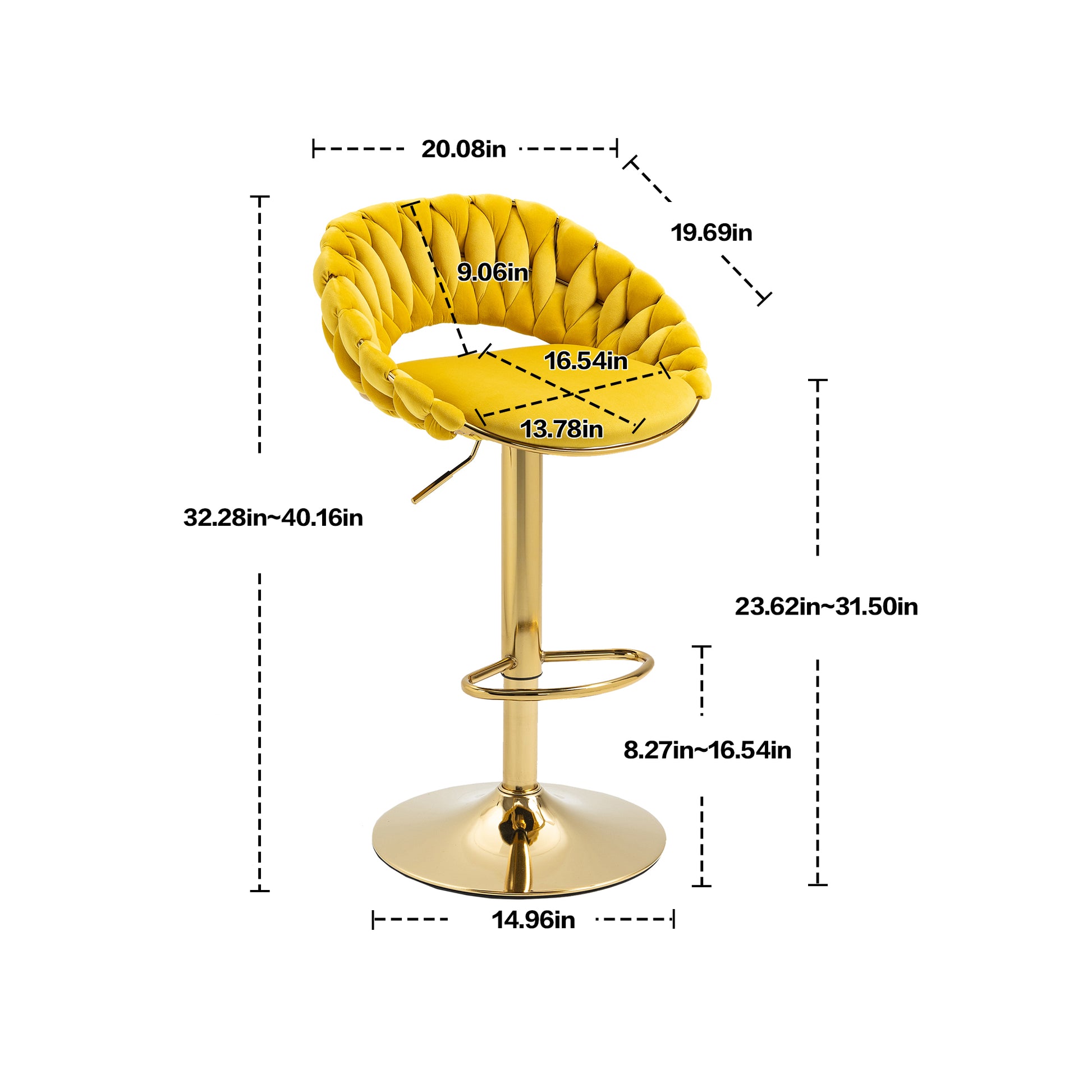 Coolmore Swivel Bar Stools Set Of 2 Adjustable Counter Height Chairs With Footrest For Kitchen, Dining Room 2Pc Set Mustard Yellow Polyester