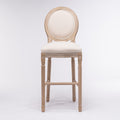 French Country Wooden Barstools With Upholstered Seatingbeige And Natural Set Of 2 Beige Fabric Solid Wood Mdf