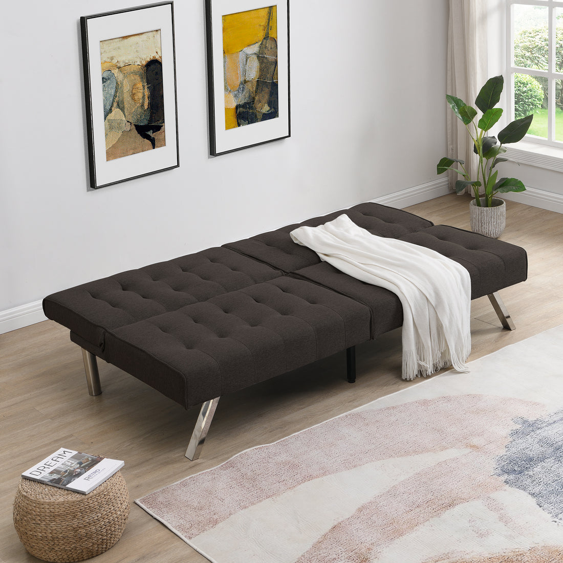 Wood Frame, Stainless Leg, Futon, Sofa Bed Espresso Espresso Fabric