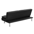 Sofa Bed With Armrest Two Holders Wood Frame, Stainless Leg, Futon Black Pvc Black Leather
