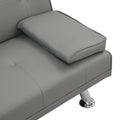 Sofa Bed With Armrest Two Holders Wood Frame, Stainless Leg, Futon Grey Pvc Grey Leather