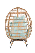 Wicker Egg Chair, Oversized Indoor Outdoor Lounger For Patio, Backyard, Living Room W 5 Cushions, Steel Frame, Light Blue Yes Complete Patio Set Blue Uv Resistant Frame Water Resistant Cushion Garden & Outdoor American Design Complete Patio Sets