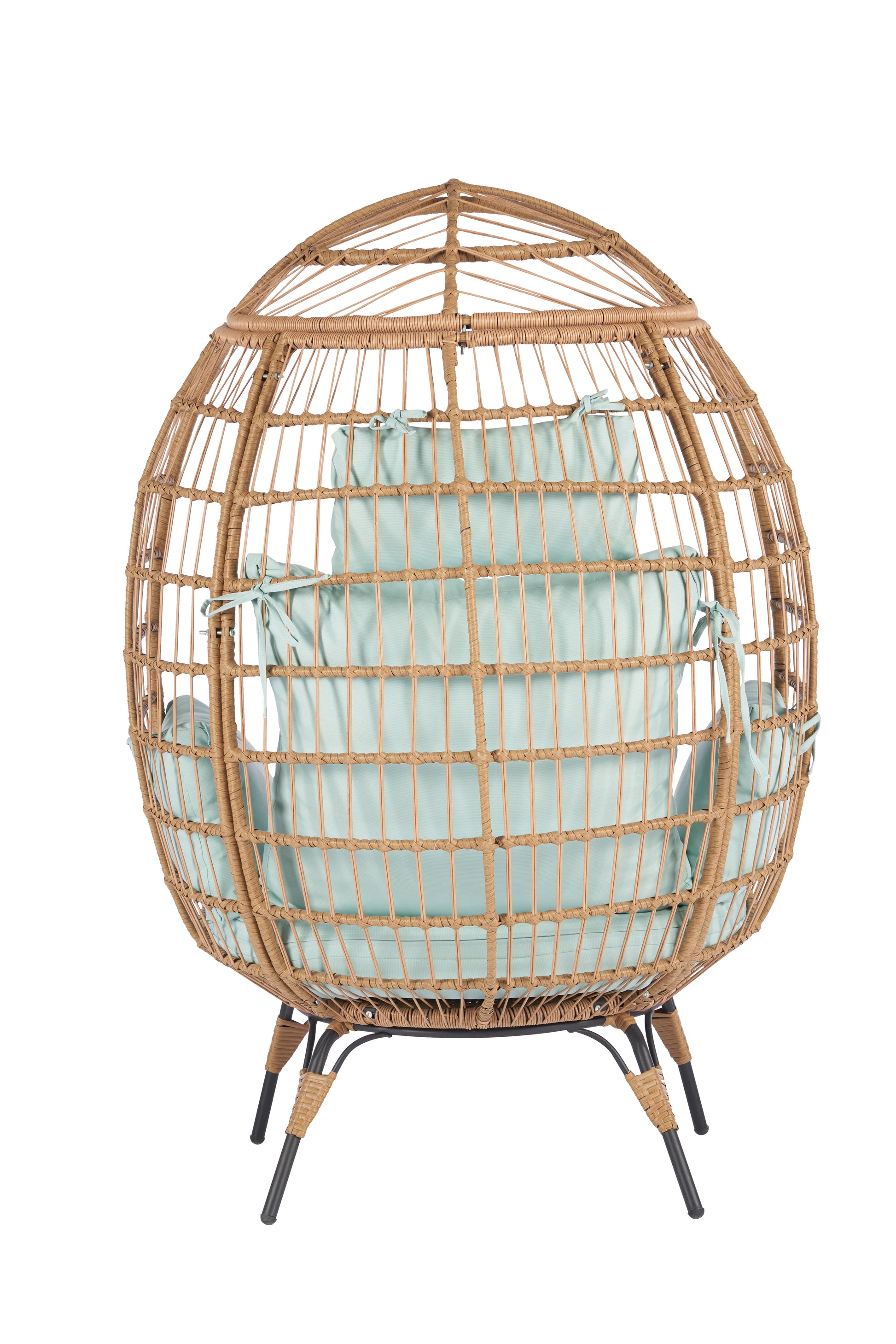 Wicker Egg Chair, Oversized Indoor Outdoor Lounger For Patio, Backyard, Living Room W 5 Cushions, Steel Frame, Light Blue Yes Complete Patio Set Blue Uv Resistant Frame Water Resistant Cushion Garden & Outdoor American Design Complete Patio Sets