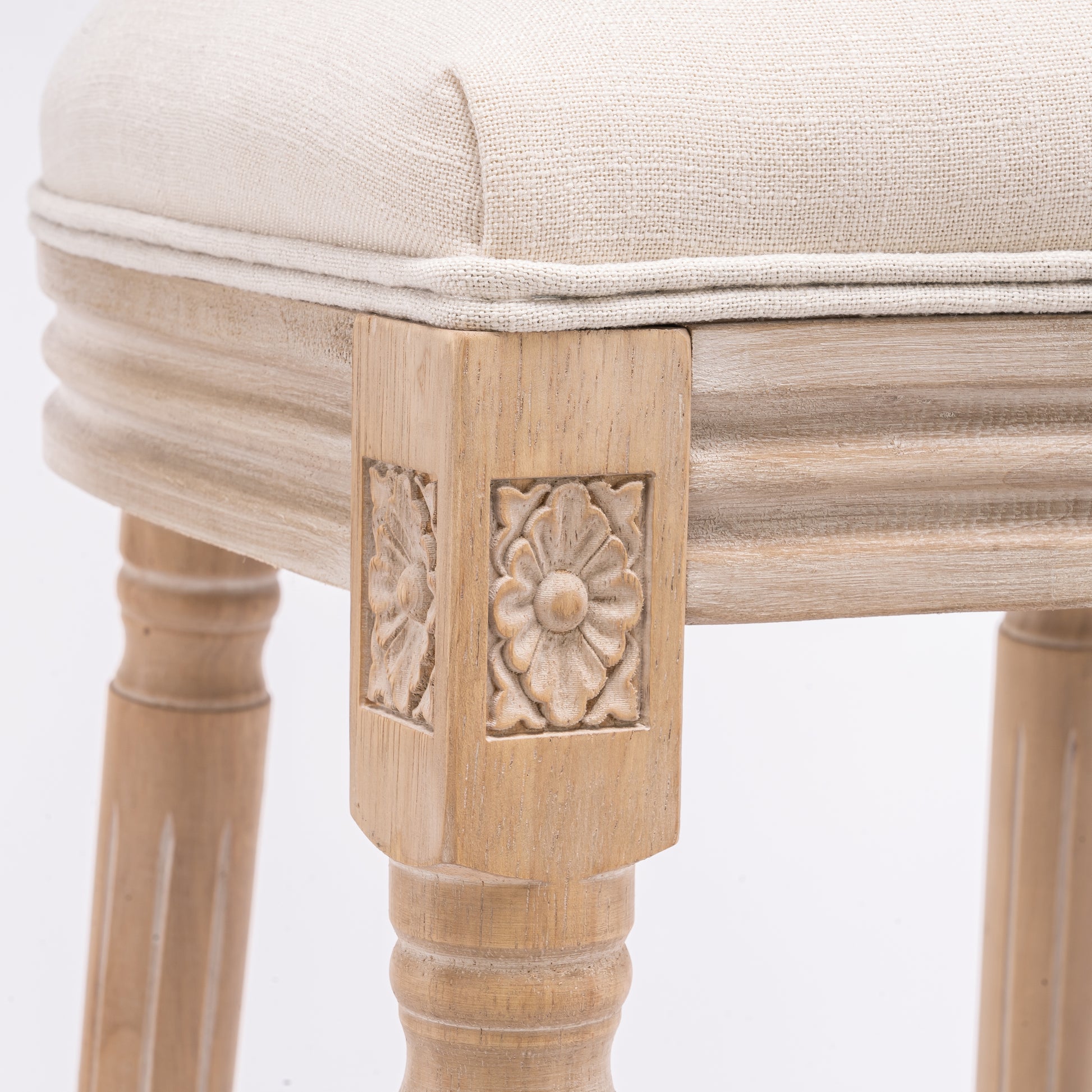 French Country Wooden Barstools With Upholstered Seatingbeige And Natural Set Of 2 Beige Fabric Solid Wood Mdf