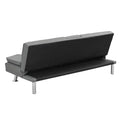 Sofa Bed With Armrest Two Holders Wood Frame, Stainless Leg, Futon Grey Pvc Grey Leather