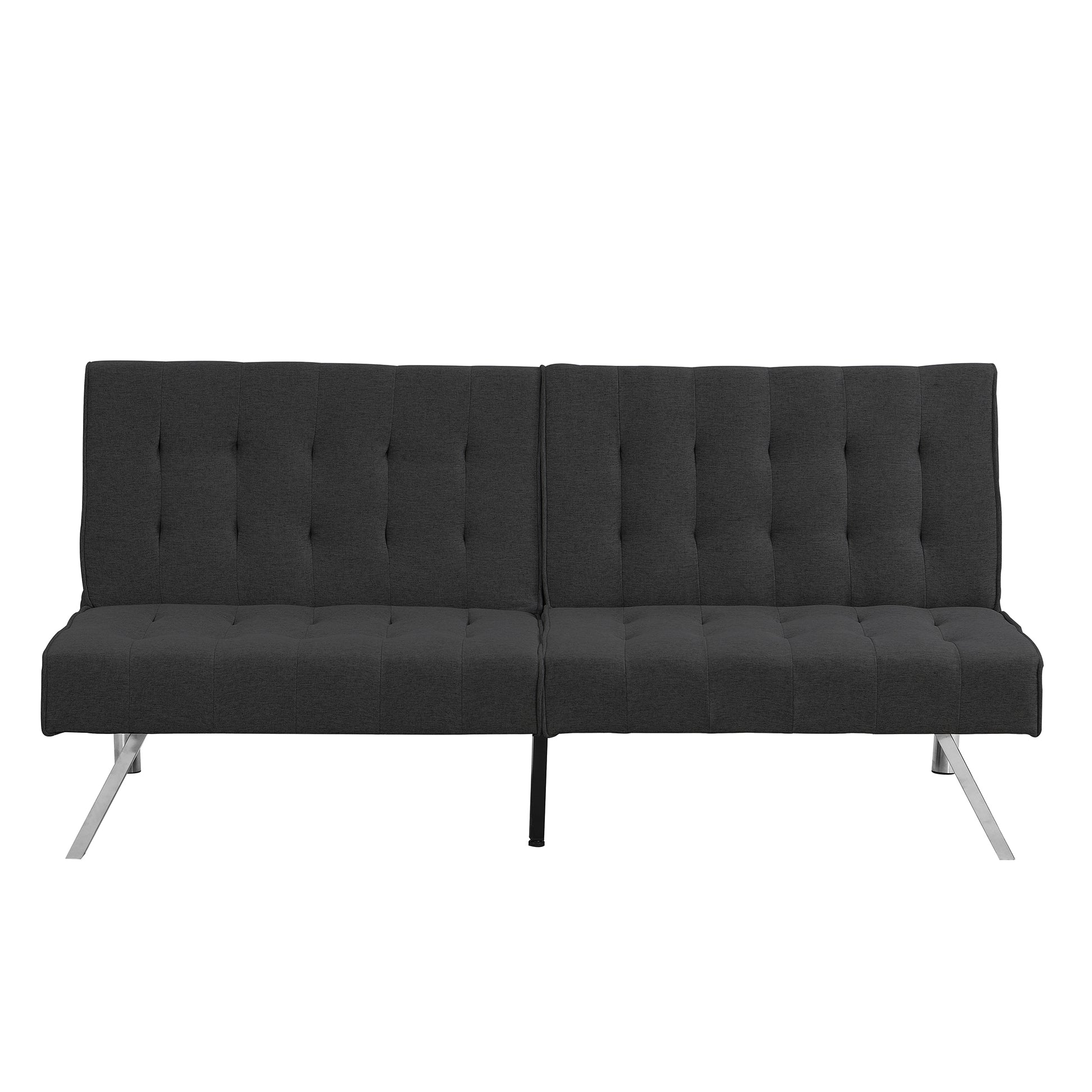 Wood Frame, Stainless Leg, Futon, Sofa Bed Black Black Fabric 2 Seat