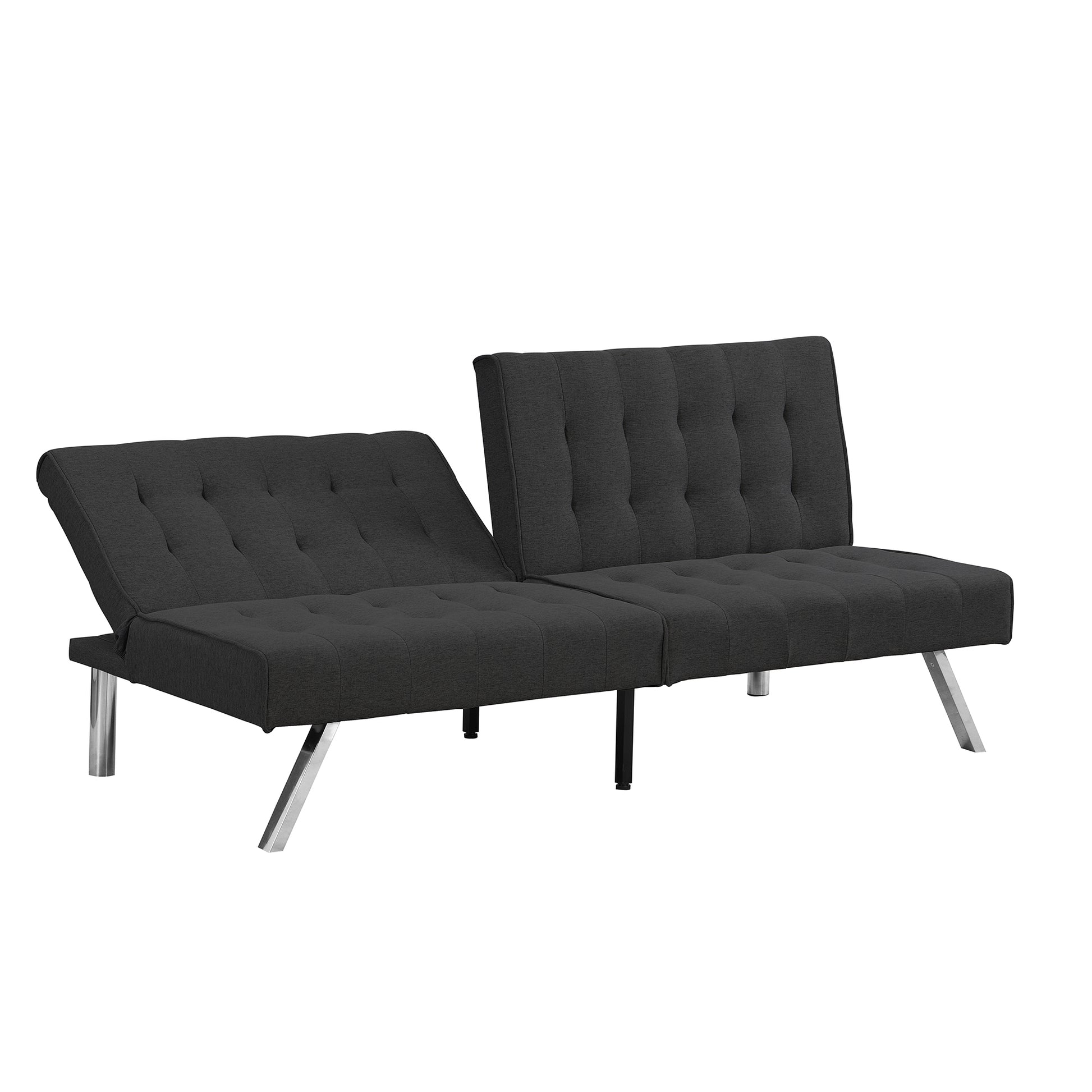 Wood Frame, Stainless Leg, Futon, Sofa Bed Black Black Fabric 2 Seat