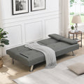 Sofa Bed With Armrest Two Holders Wood Frame, Stainless Leg, Futon Grey Pvc Grey Leather