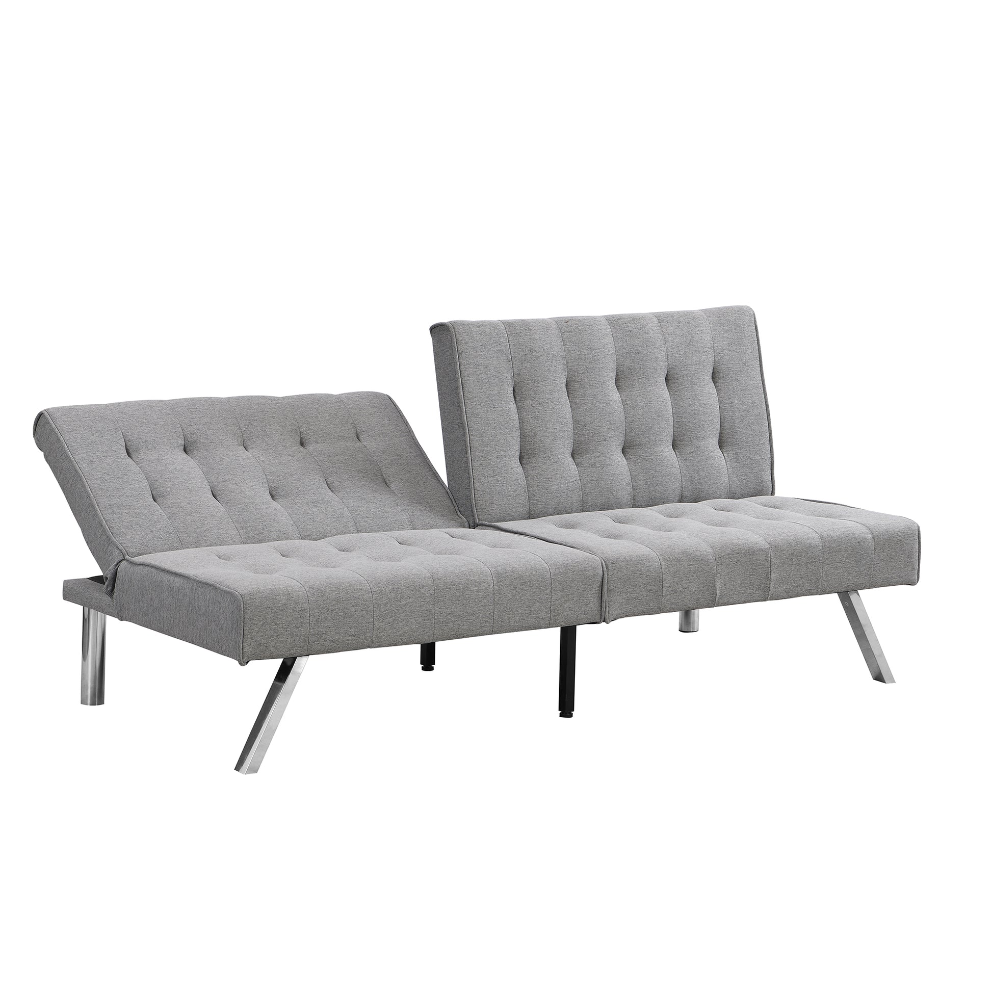 Wood Frame, Stainless Leg, Futon, Sofa Bed Grey Grey Fabric