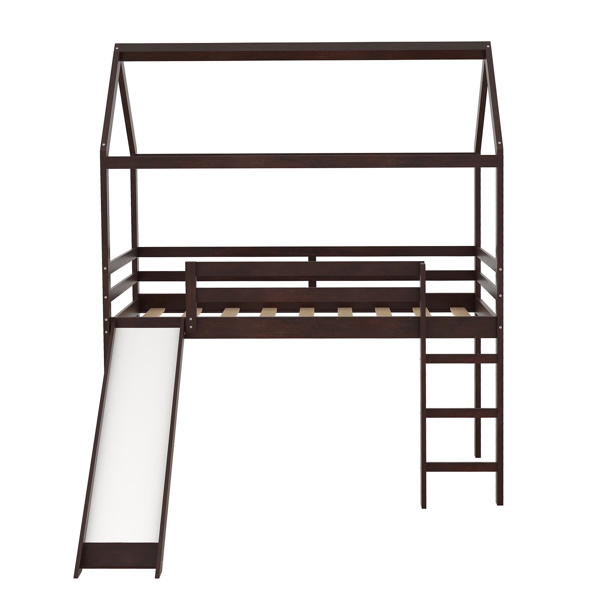 Twin Loft Bed With Slide, House Bed With Slide,Espresso Old Sku :Wf286245Aap Twin Espresso Solid Wood
