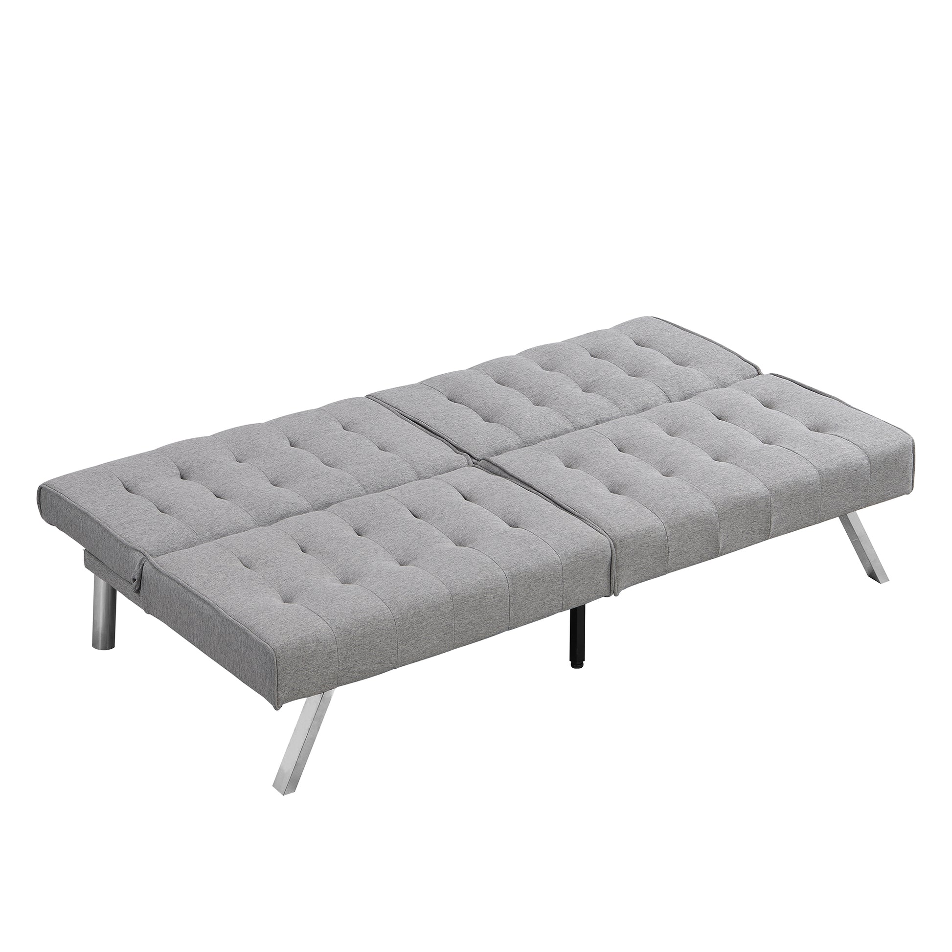 Wood Frame, Stainless Leg, Futon, Sofa Bed Grey Grey Fabric