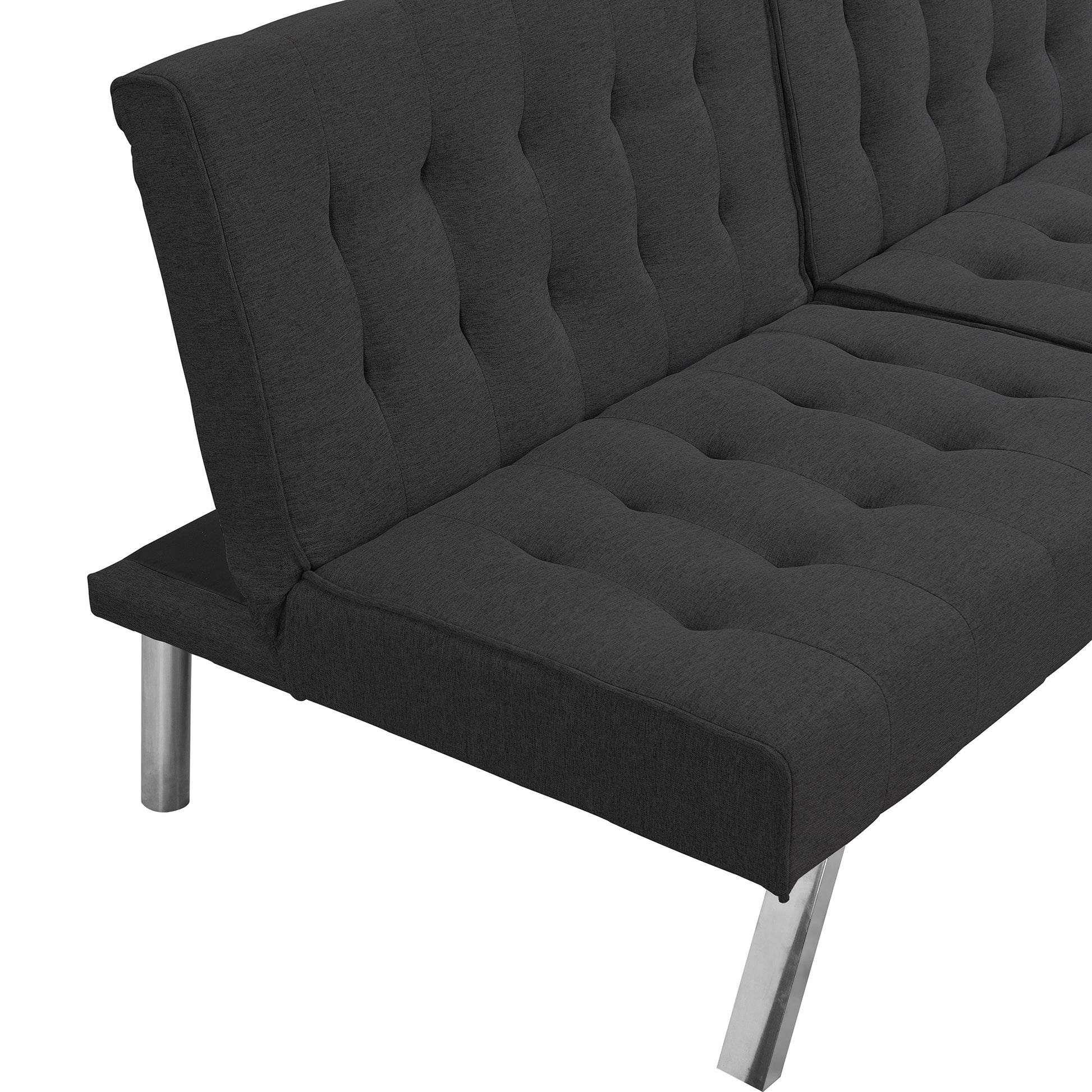 Wood Frame, Stainless Leg, Futon, Sofa Bed Black Black Fabric 2 Seat