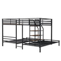 Metal Twin Over Twin & Twin Bunk Bed, Triple Bunk Bed With Storage Shelves Staircase, Black Twin Black Metal & Wood