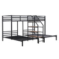 Metal Twin Over Twin & Twin Bunk Bed, Triple Bunk Bed With Storage Shelves Staircase, Black Twin Black Metal & Wood
