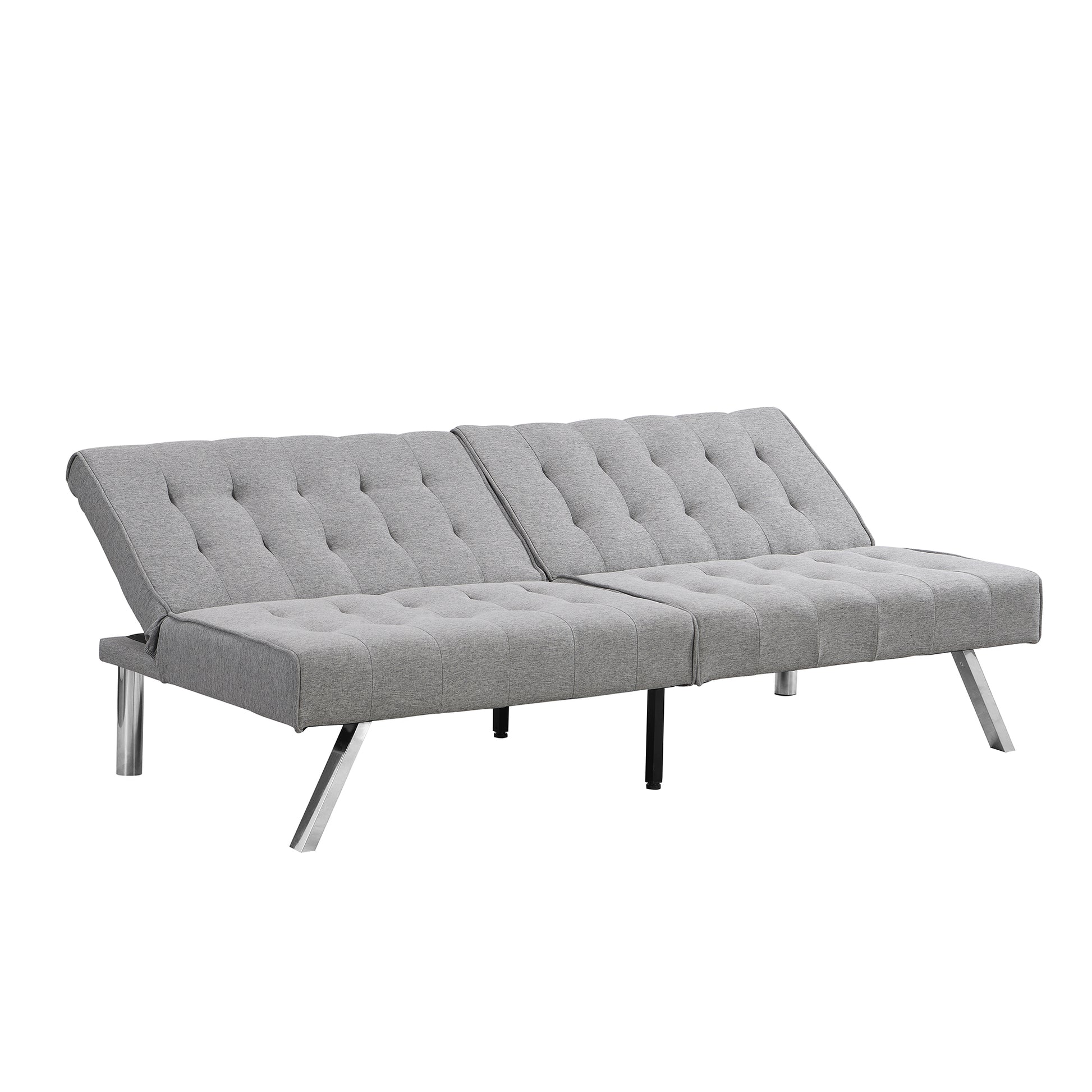 Wood Frame, Stainless Leg, Futon, Sofa Bed Grey Grey Fabric