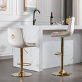 Set Of 2 Bar Stools,With Chrome Footrest And Base Swivel Height Adjustable Mechanical Lifting Velvet Golden Leg Simple Bar Stoo,Cream Cream Foam Fabric