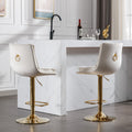 Set Of 2 Bar Stools,With Chrome Footrest And Base Swivel Height Adjustable Mechanical Lifting Velvet Golden Leg Simple Bar Stoo,Cream Cream Foam Fabric