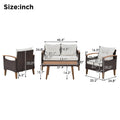 4 Piece Garden Furniture, Patio Seating Set, Pe Rattan Outdoor Sofa Set, Wood Table And Legs, Brown And Beige Yes Beige Polyurethane Foam Polyester,Wicker