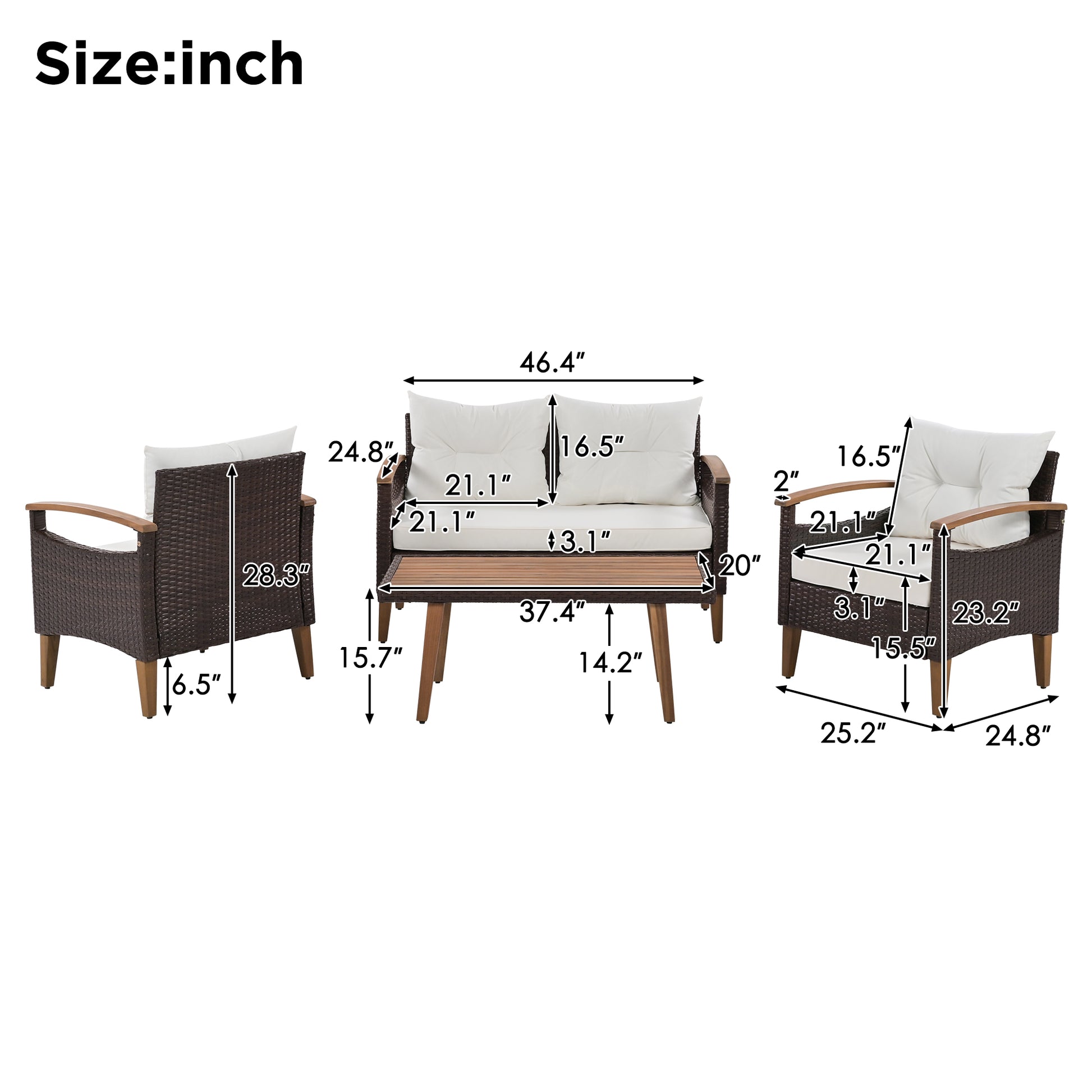 4 Piece Garden Furniture, Patio Seating Set, Pe Rattan Outdoor Sofa Set, Wood Table And Legs, Brown And Beige Yes Beige Polyurethane Foam Polyester,Wicker