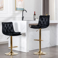 Set Of 2 Bar Stools,With Chrome Footrest And Base Swivel Height Adjustable Mechanical Lifting Velvet Golden Leg Simple Bar Stoo,Black Black Foam Fabric