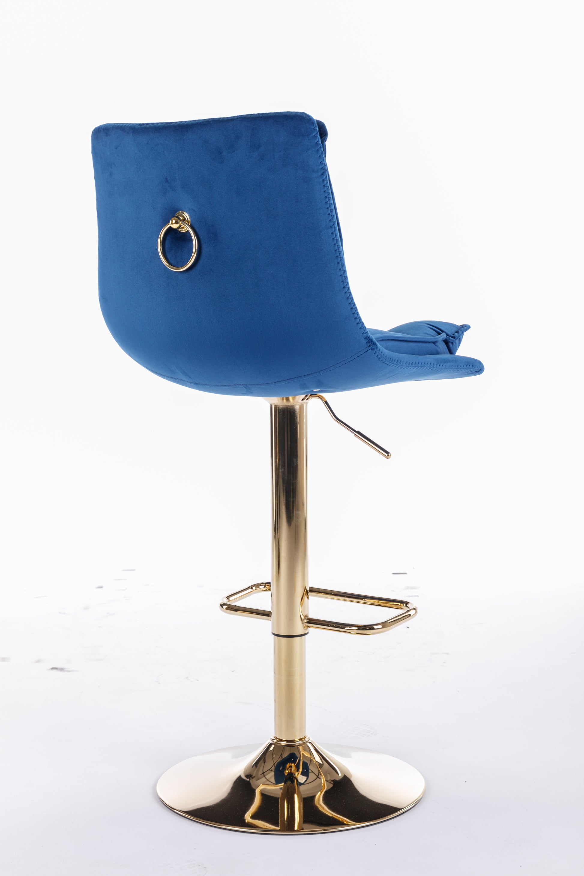 Set Of 2 Bar Stools,With Chrome Footrest And Base Swivel Height Adjustable Mechanical Lifting Velvet Golden Leg Simple Bar Stoo,Blue Blue Foam Fabric