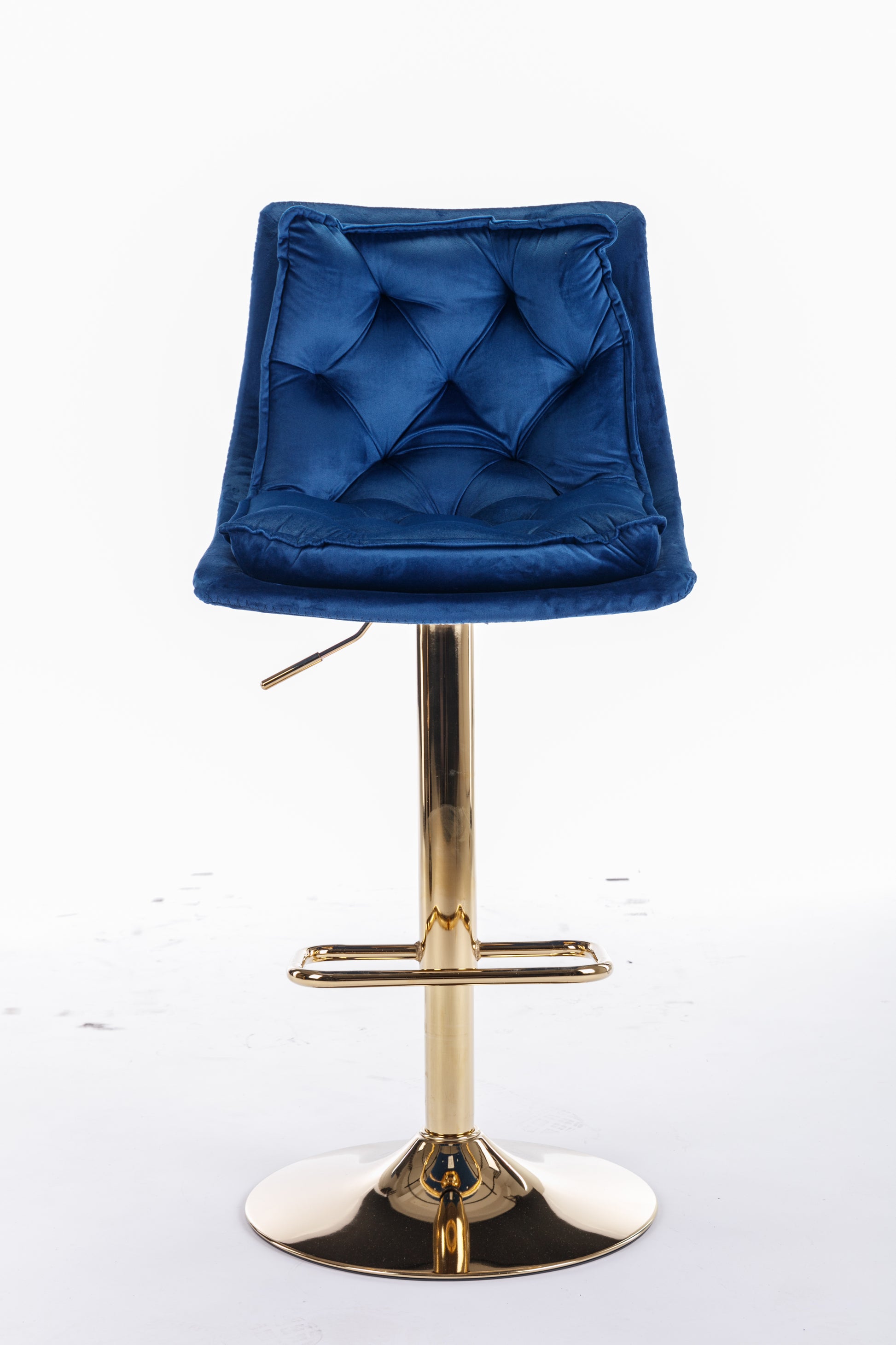 Set Of 2 Bar Stools,With Chrome Footrest And Base Swivel Height Adjustable Mechanical Lifting Velvet Golden Leg Simple Bar Stoo,Blue Blue Foam Fabric