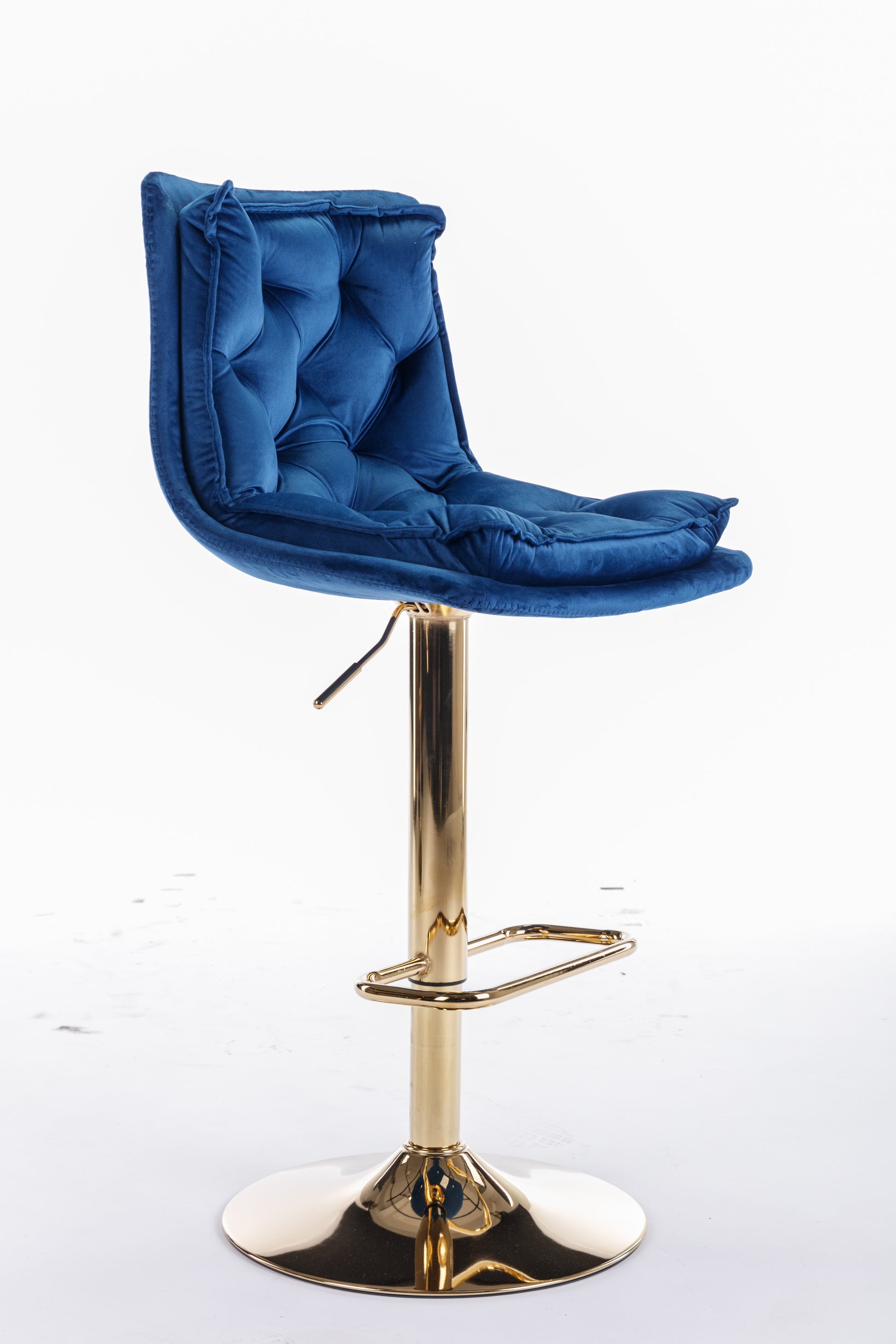 Set Of 2 Bar Stools,With Chrome Footrest And Base Swivel Height Adjustable Mechanical Lifting Velvet Golden Leg Simple Bar Stoo,Blue Blue Foam Fabric