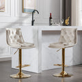Set Of 2 Bar Stools,With Chrome Footrest And Base Swivel Height Adjustable Mechanical Lifting Velvet Golden Leg Simple Bar Stoo,Cream Cream Foam Fabric