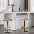 Set Of 2 Bar Stools,With Chrome Footrest And Base Swivel Height Adjustable Mechanical Lifting Velvet Golden Leg Simple Bar Stoo,Cream Cream Foam Fabric