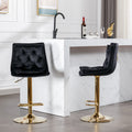 Set Of 2 Bar Stools,With Chrome Footrest And Base Swivel Height Adjustable Mechanical Lifting Velvet Golden Leg Simple Bar Stoo,Black Black Foam Fabric