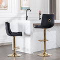 Set Of 2 Bar Stools,With Chrome Footrest And Base Swivel Height Adjustable Mechanical Lifting Velvet Golden Leg Simple Bar Stoo,Black Black Foam Fabric