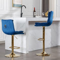 Set Of 2 Bar Stools,With Chrome Footrest And Base Swivel Height Adjustable Mechanical Lifting Velvet Golden Leg Simple Bar Stoo,Blue Blue Foam Fabric