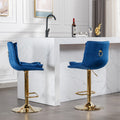 Set Of 2 Bar Stools,With Chrome Footrest And Base Swivel Height Adjustable Mechanical Lifting Velvet Golden Leg Simple Bar Stoo,Blue Blue Foam Fabric