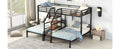 Metal Twin Over Twin & Twin Bunk Bed, Triple Bunk Bed With Storage Shelves Staircase, Black Twin Black Metal & Wood
