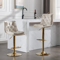 Set Of 2 Bar Stools,With Chrome Footrest And Base Swivel Height Adjustable Mechanical Lifting Velvet Golden Leg Simple Bar Stoo,Cream Cream Foam Fabric