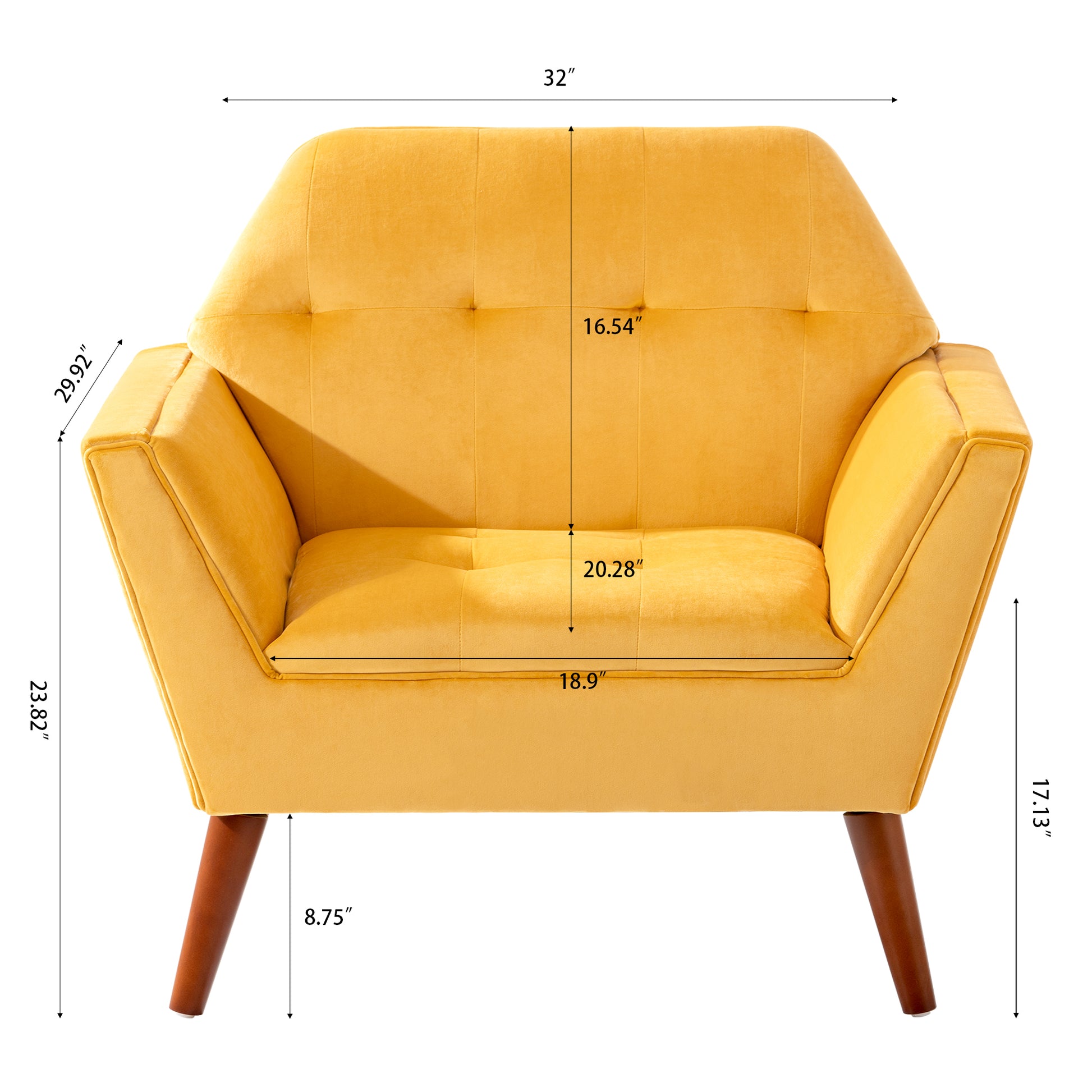 32" Wide Tufted Armchair Yellow Fabric Polyester