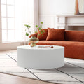 Contemporary Round Coffee Table With Handcrafted Relief, 35.43Inch, Whtie White Minimalist,Modern Mdf