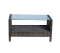 Outdoor Patio Furniture Coffee Table With Clear Tempered Glass Brown Iron