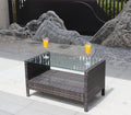 Outdoor Patio Furniture Coffee Table With Clear Tempered Glass Brown Iron