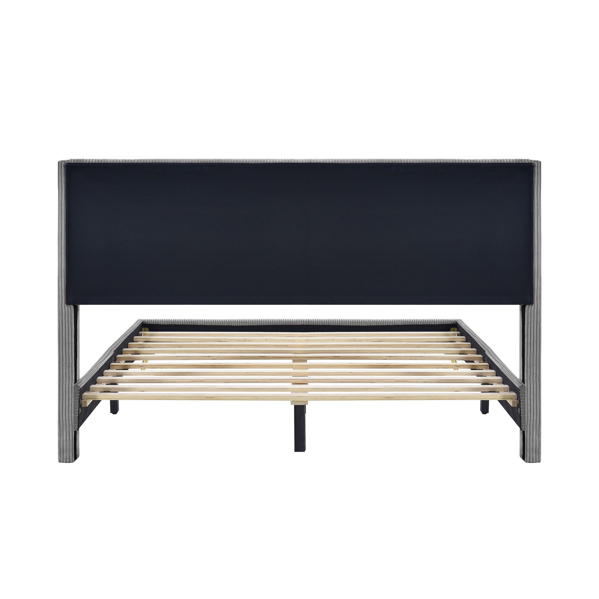 Queen Size Corduroy Platform Bed With Metal Legs, Gray Gray Corduroy
