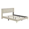Queen Size Corduroy Platform Bed With Metal Legs, Beige Beige Corduroy