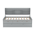 Twin Size Wooden Captain Bed With Built In Bookshelves,Three Storage Drawers And Trundle,Light Grey Grey Pine