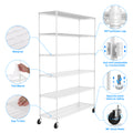 6 Tier Wire Shelving Unit, 6000 Lbs Nsf Height Adjustable Metal Garage Storage Shelves With Wheels, Heavy Duty Storage Wire Rack Metal Shelves White White Iron Plastic